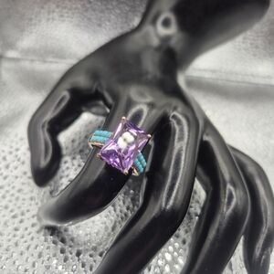 Elegant Amethyst With Sleeping Beauty Turquoise Ring